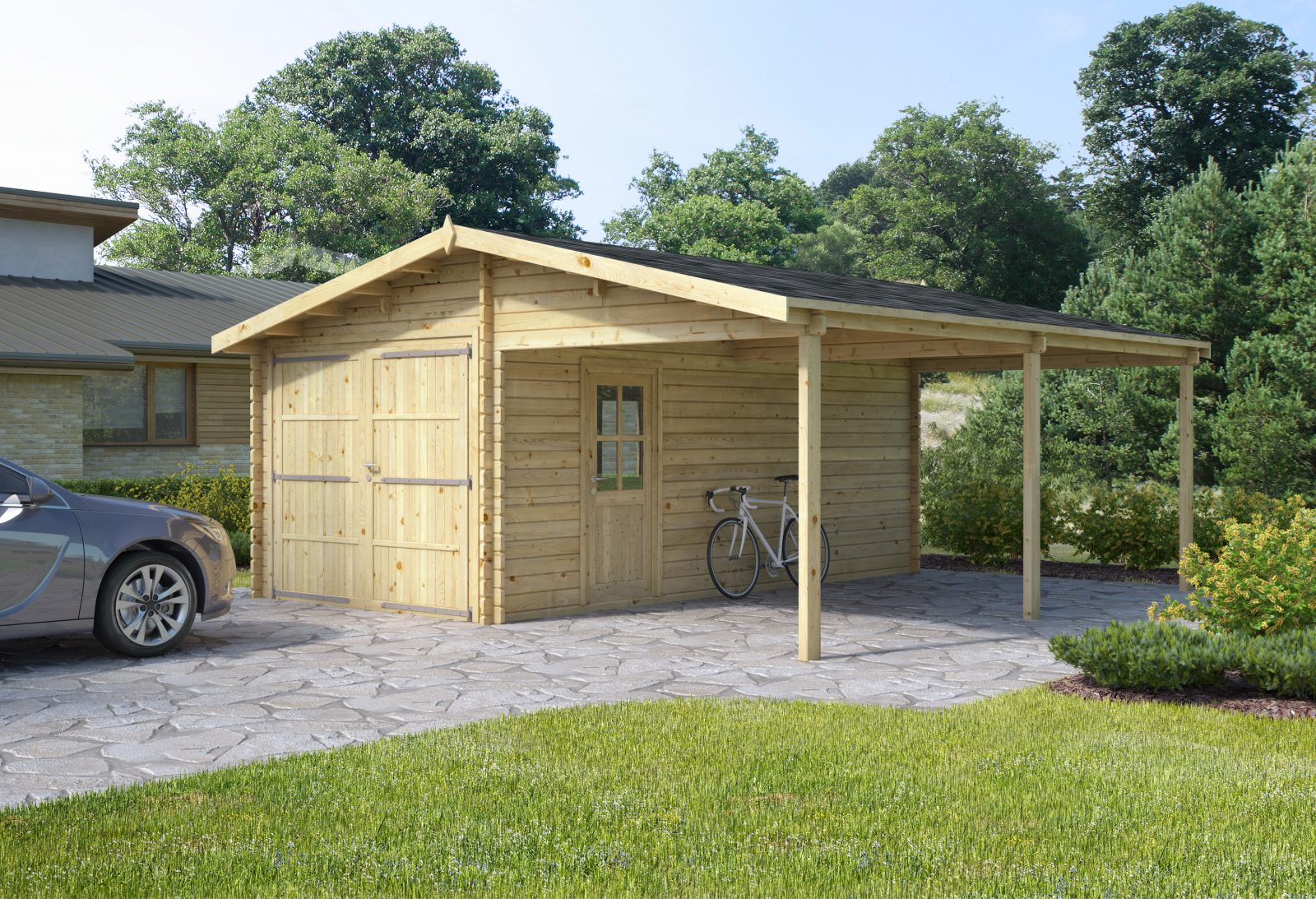 garage + carport 6 x 6 m, 4,246.00 â‚¤ - Log Cabins, Sheds 